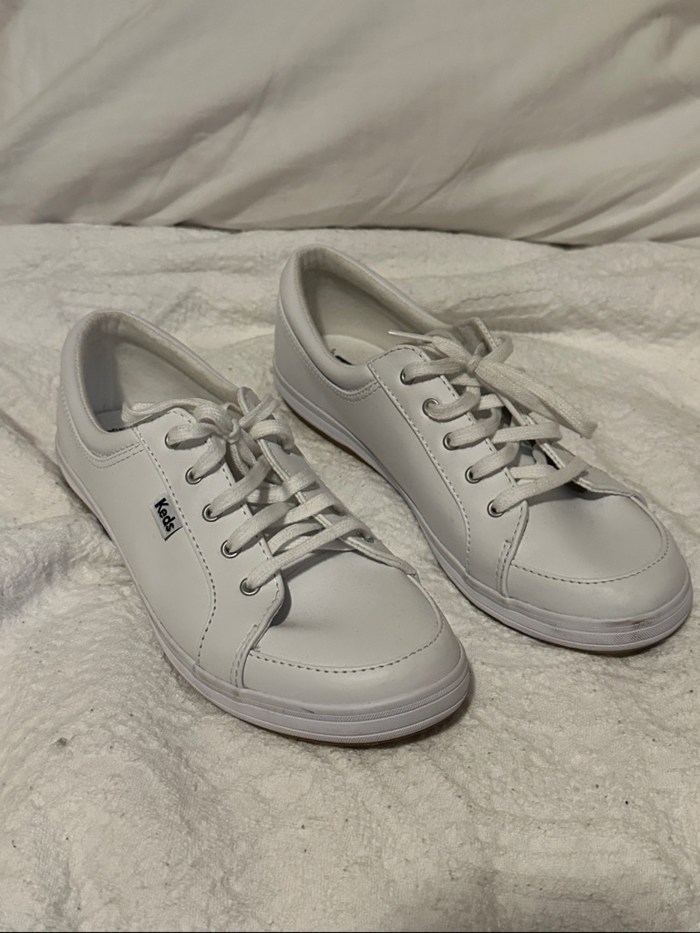 Keds White Classic Leather Lace-Up Sneakers